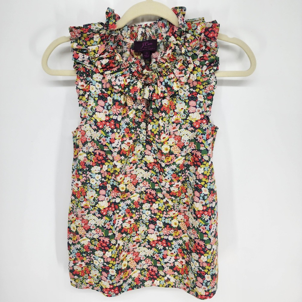 J Crew Liberty Fabric Ruffle Floral Tank Top Womens‎ 0 Thorpe Sleeveless Blouse